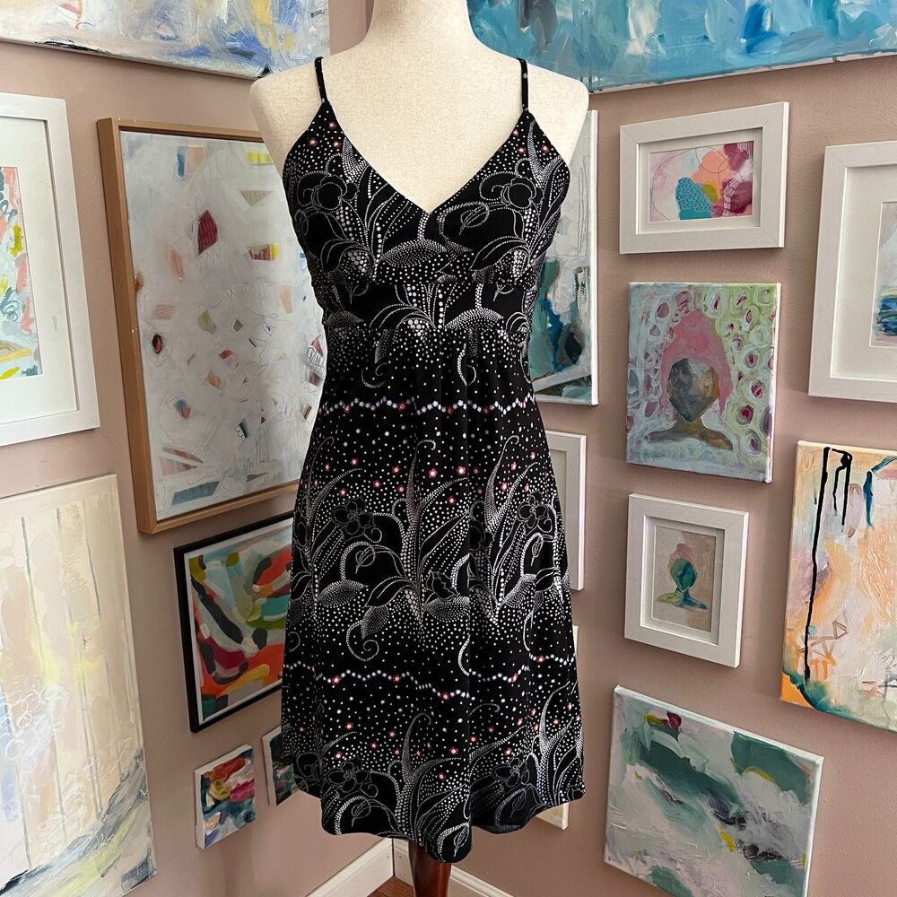 Y2K Ambiance Apparel Black White Floral Dot Mini Dress Summer Feminine Size S